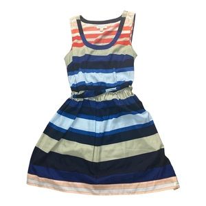 Banana Republic Dress Sleeveles  Striped woman Size12 Blue red Beige